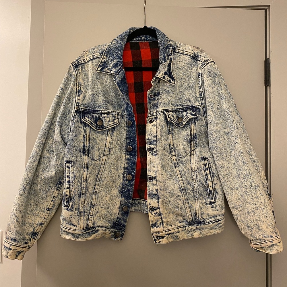 Bristol Blues vintage acid wash jean jacket w/ flannel lining